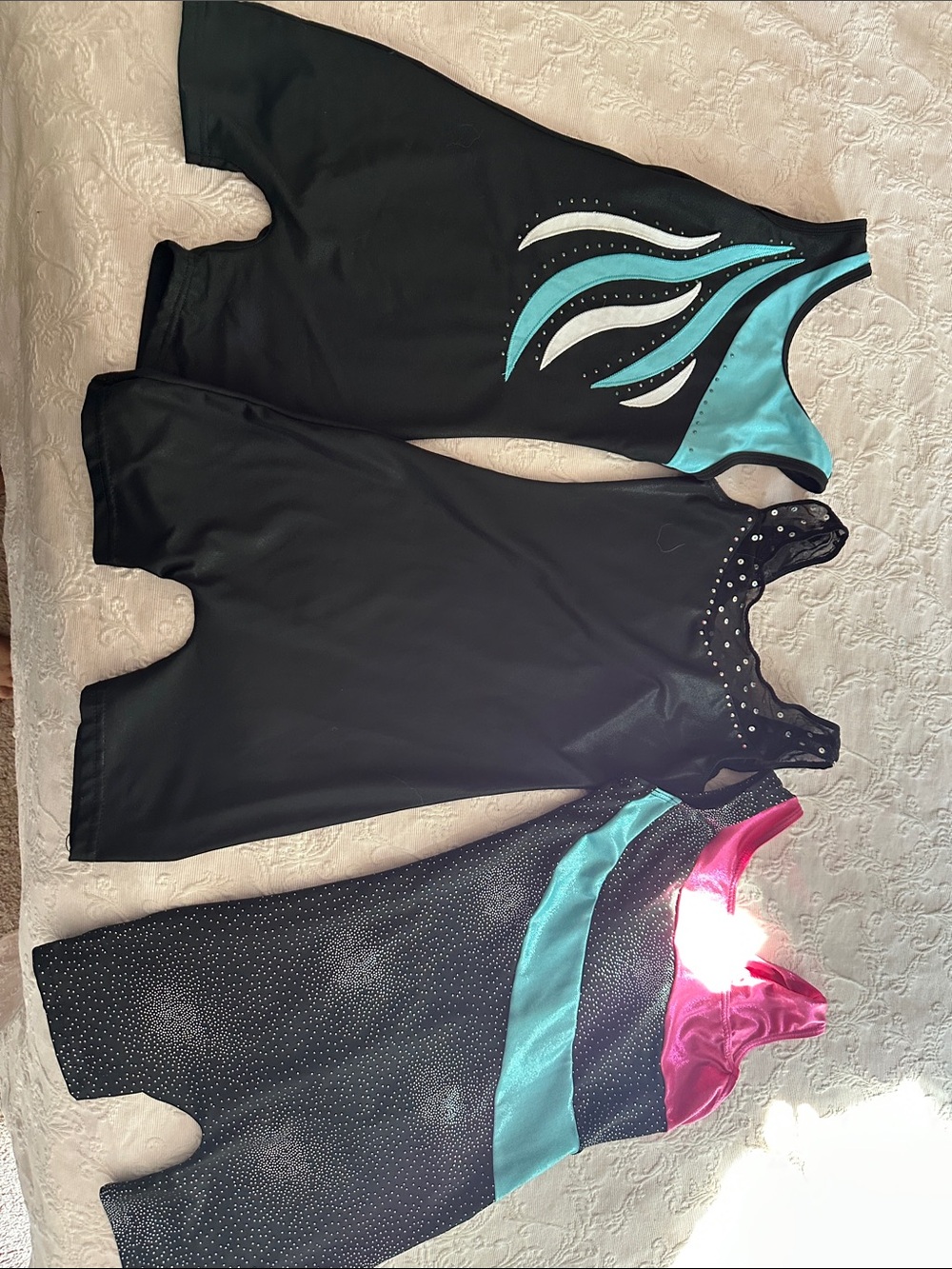 Girls size 10 gymnastics leotards. Short sport rompers.